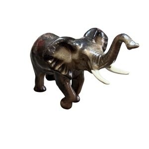Vintage Estate Elephant Figurine Ceramic Statue Shelf Sitter Display Trunk Up‎